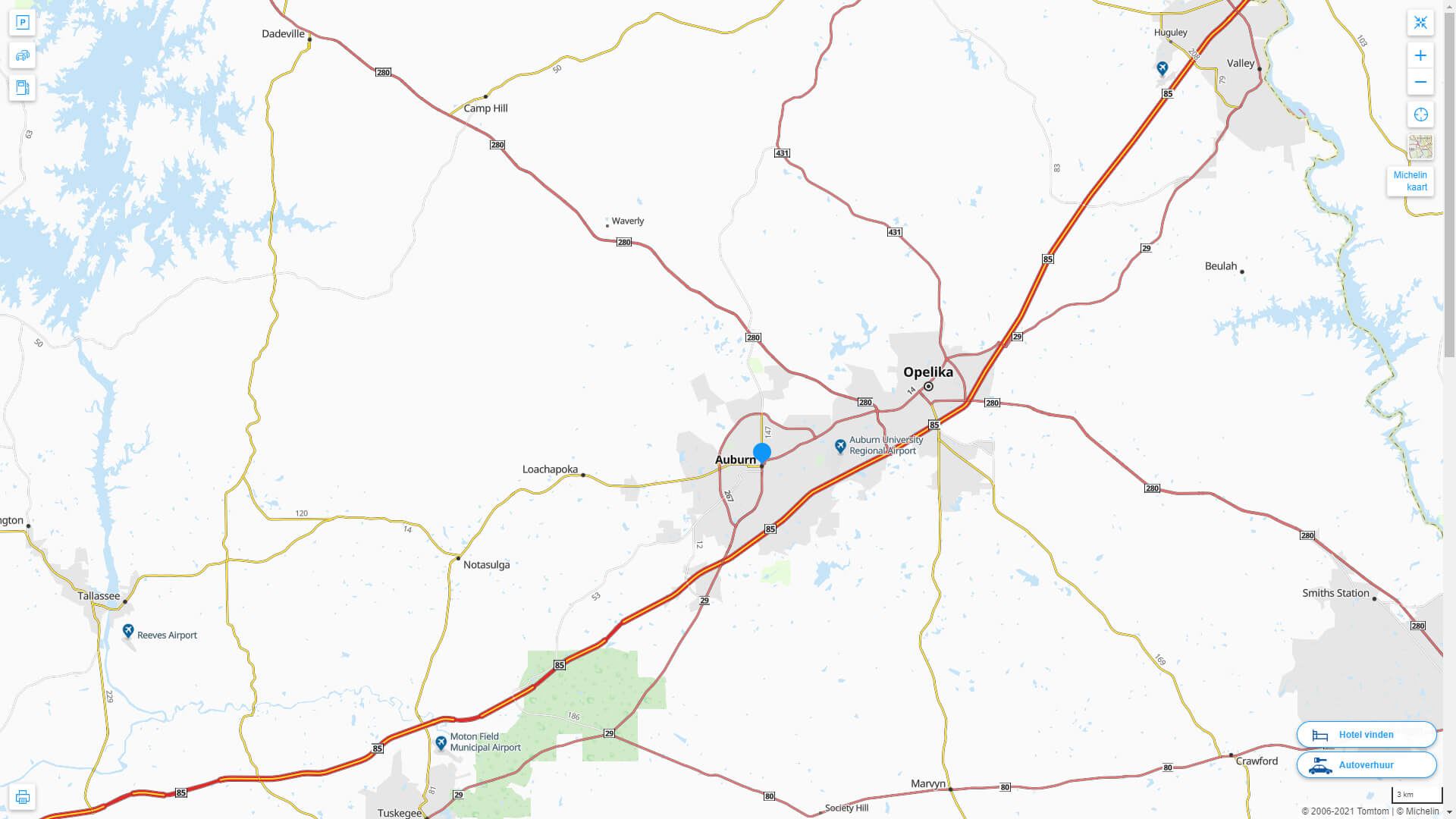 Interstate Highway Map of Auburn in Alabama
